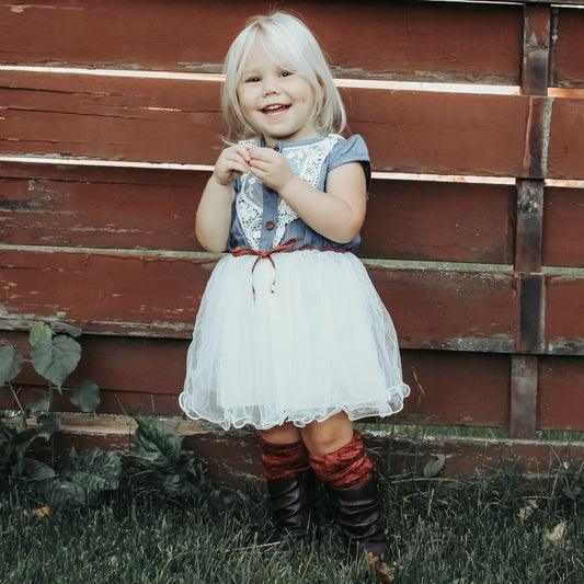 Princess Lace Belt Denim and Tulle Dress