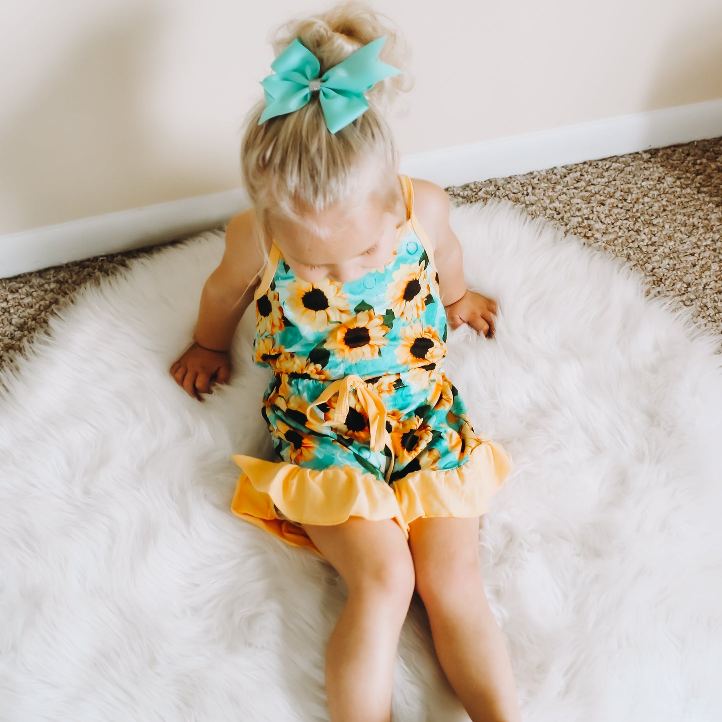 Mint and Sunflower Ruffle Romper