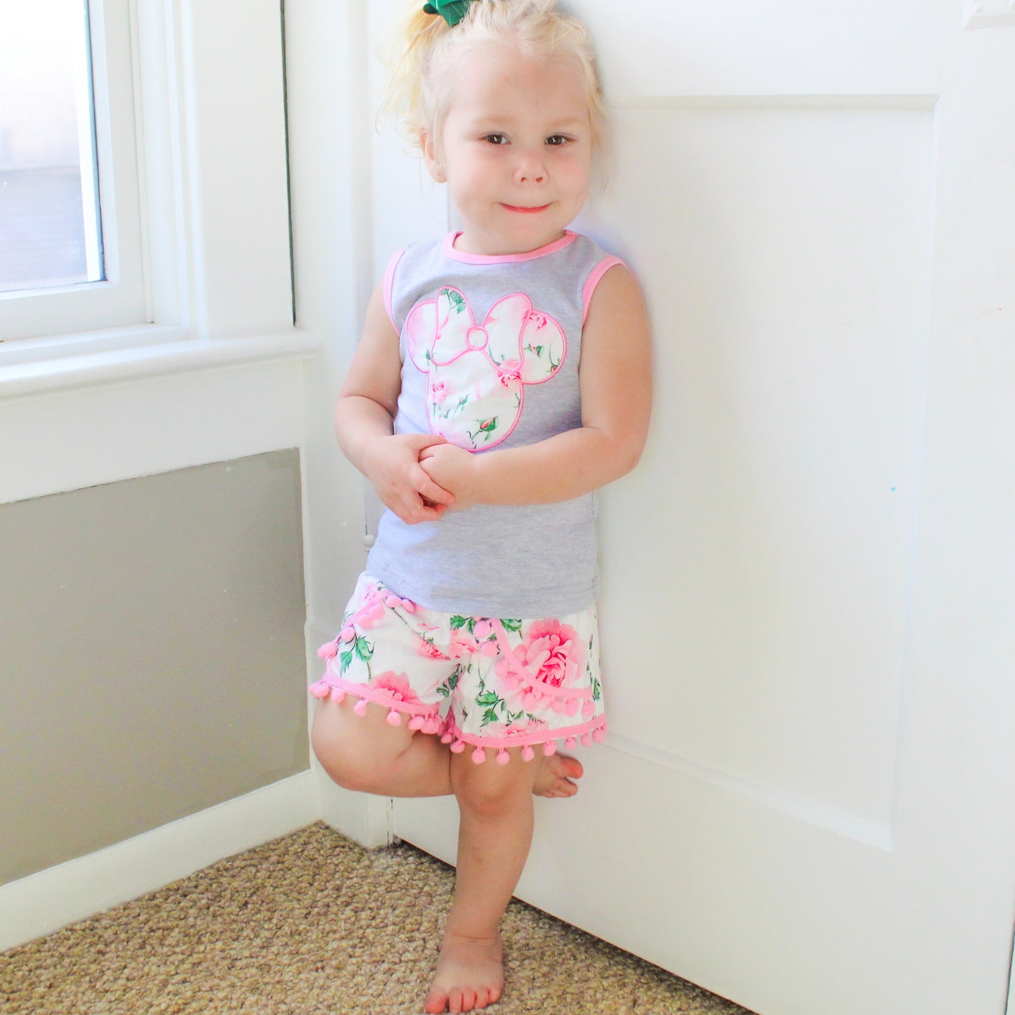 Floral Mouse Tank and Pom Pom shorts