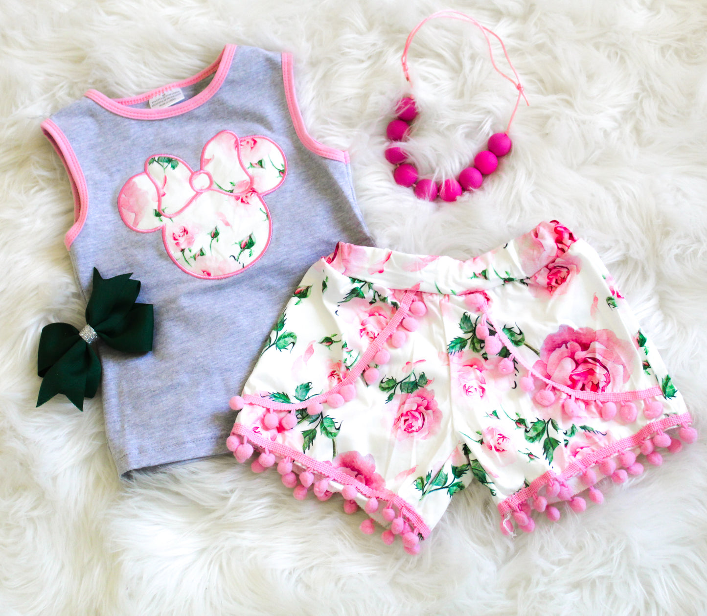 Floral Mouse Tank and Pom Pom shorts