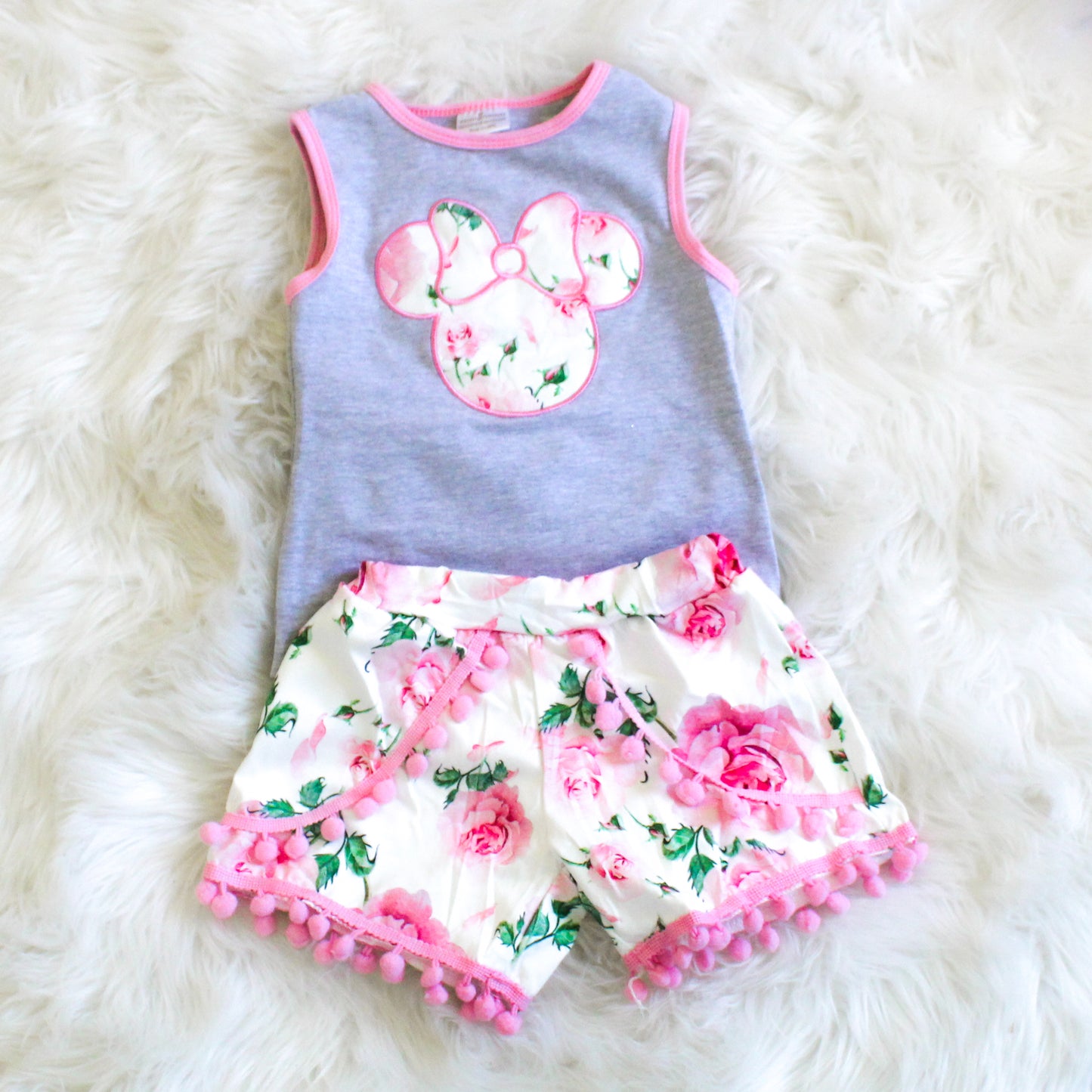 Floral Mouse Tank and Pom Pom shorts