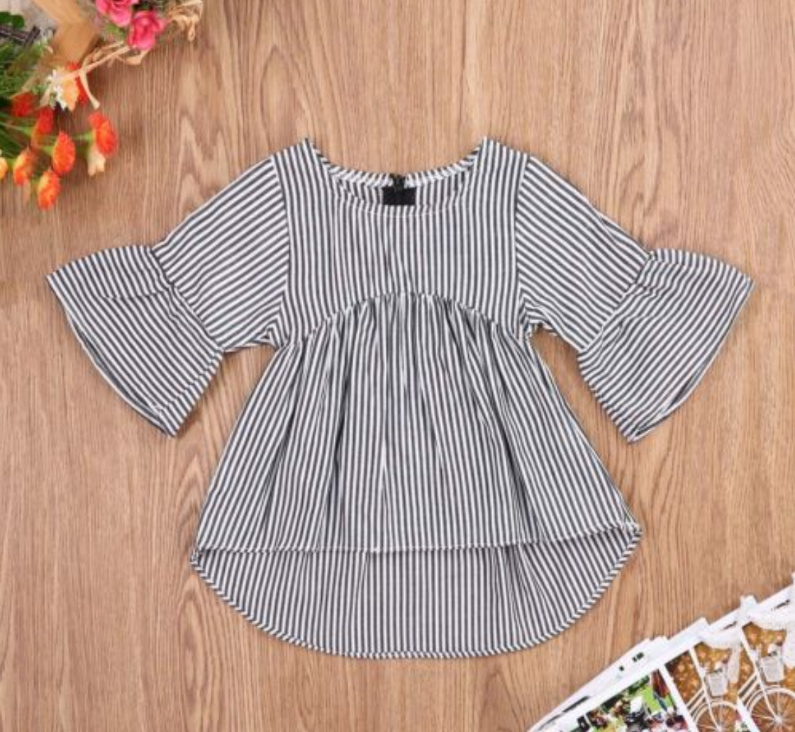 Cotton Gathered Baby Girl Striped Top