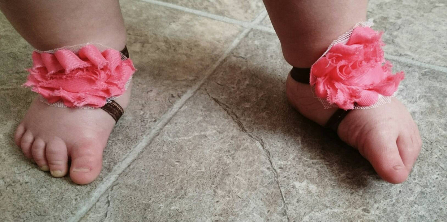 Pink and brown baby barefoot sandals