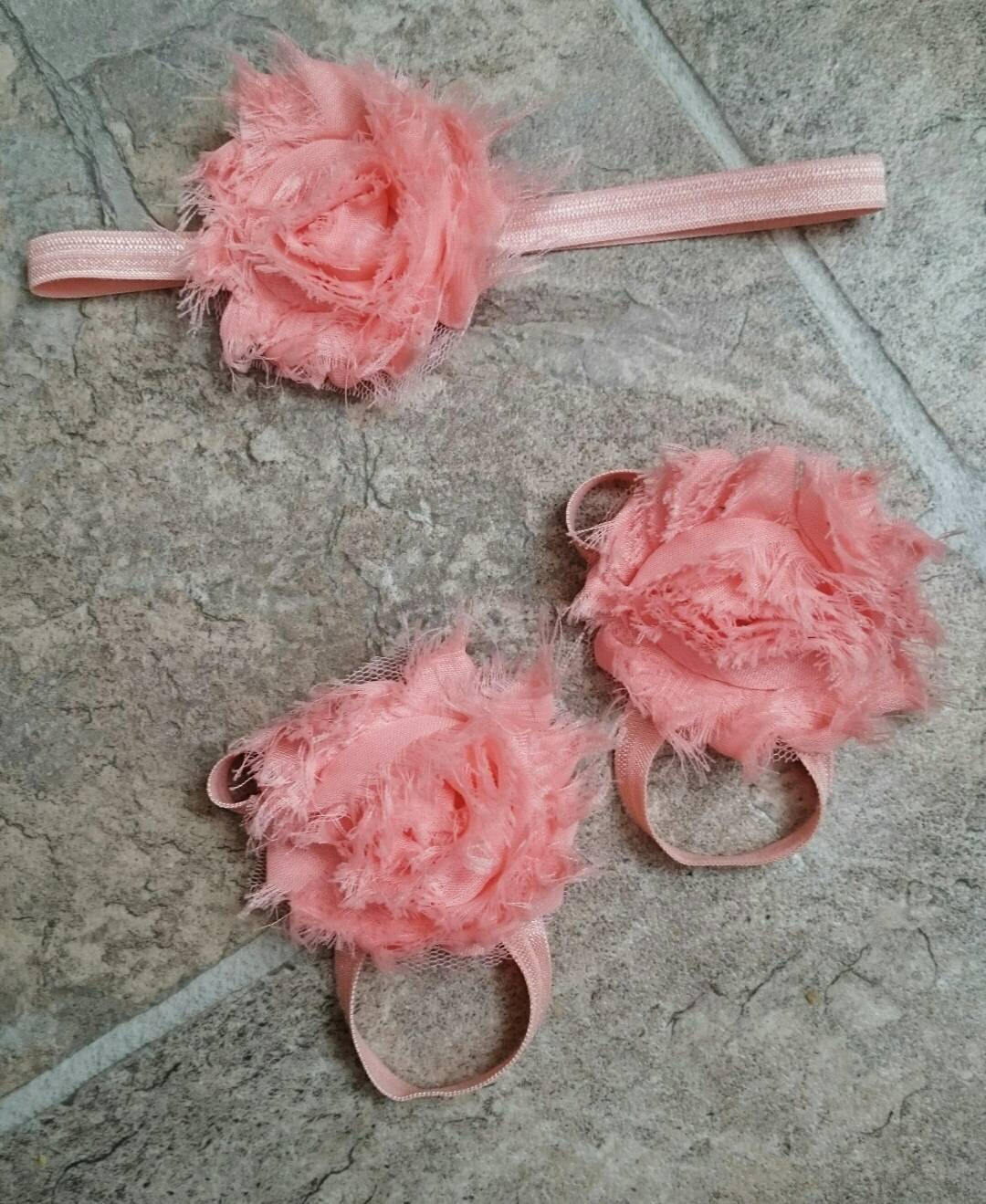 Baby barefoot sandals and headband set