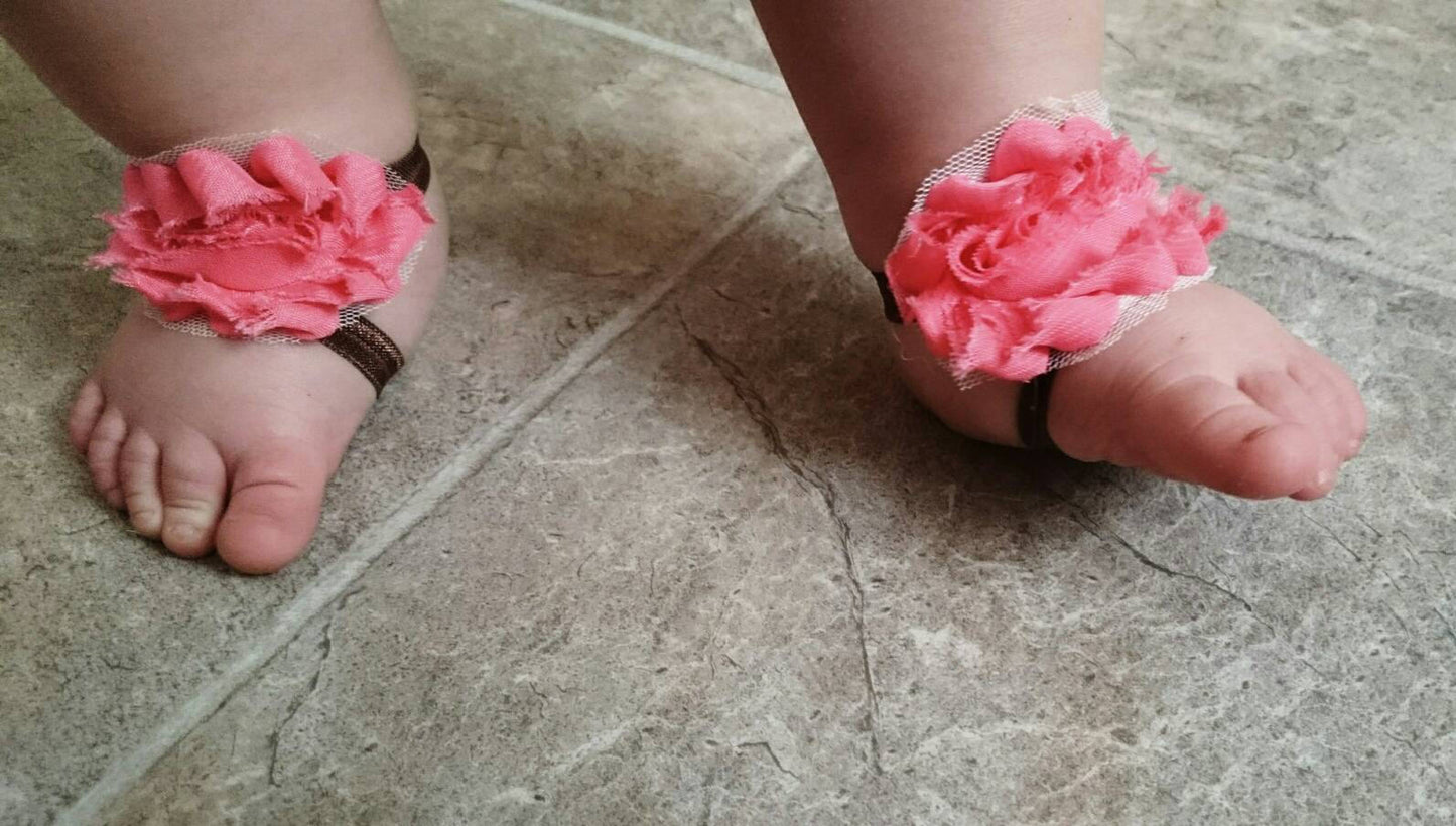 Pink and brown baby barefoot sandals