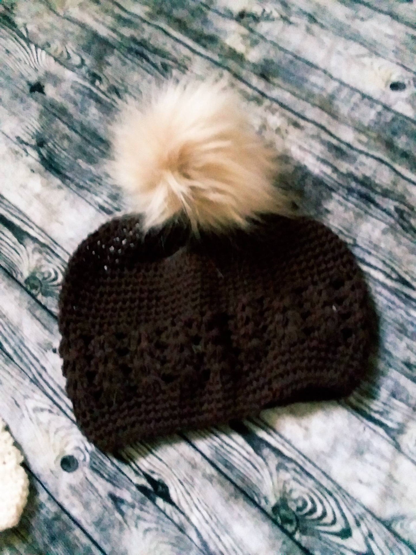 Newborn faux fur pom pom crochet hat