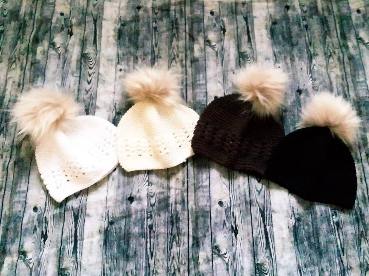 Newborn faux fur pom pom crochet hat