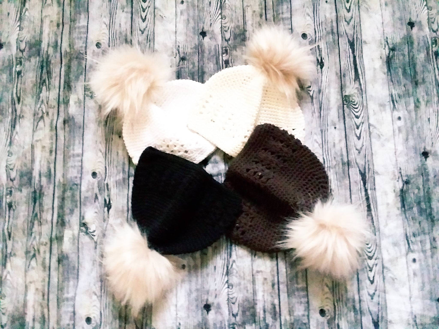 Newborn faux fur pom pom crochet hat