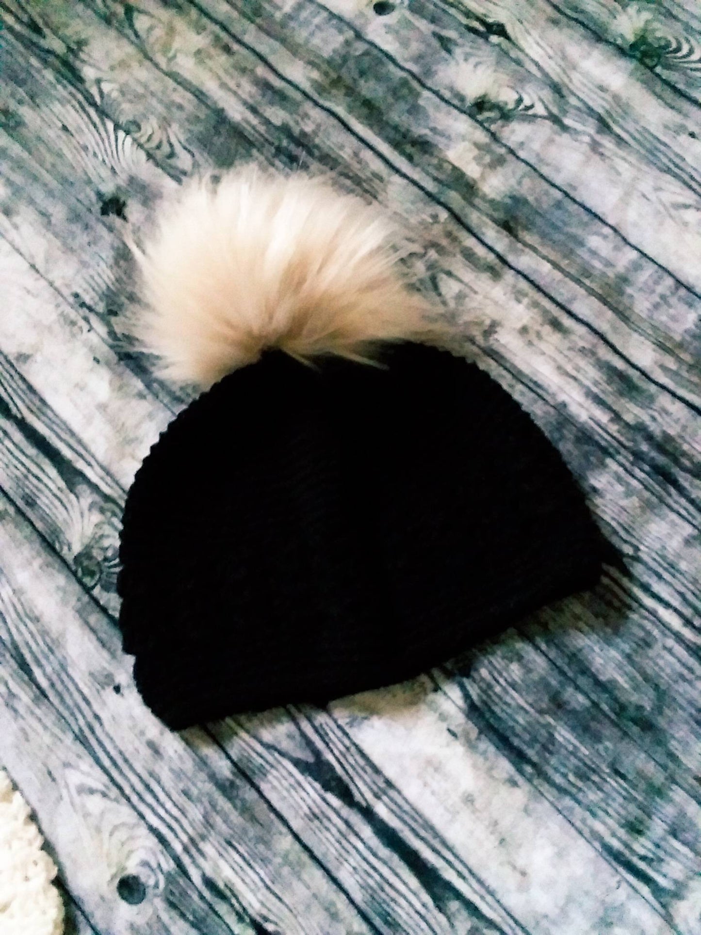 Newborn faux fur pom pom crochet hat