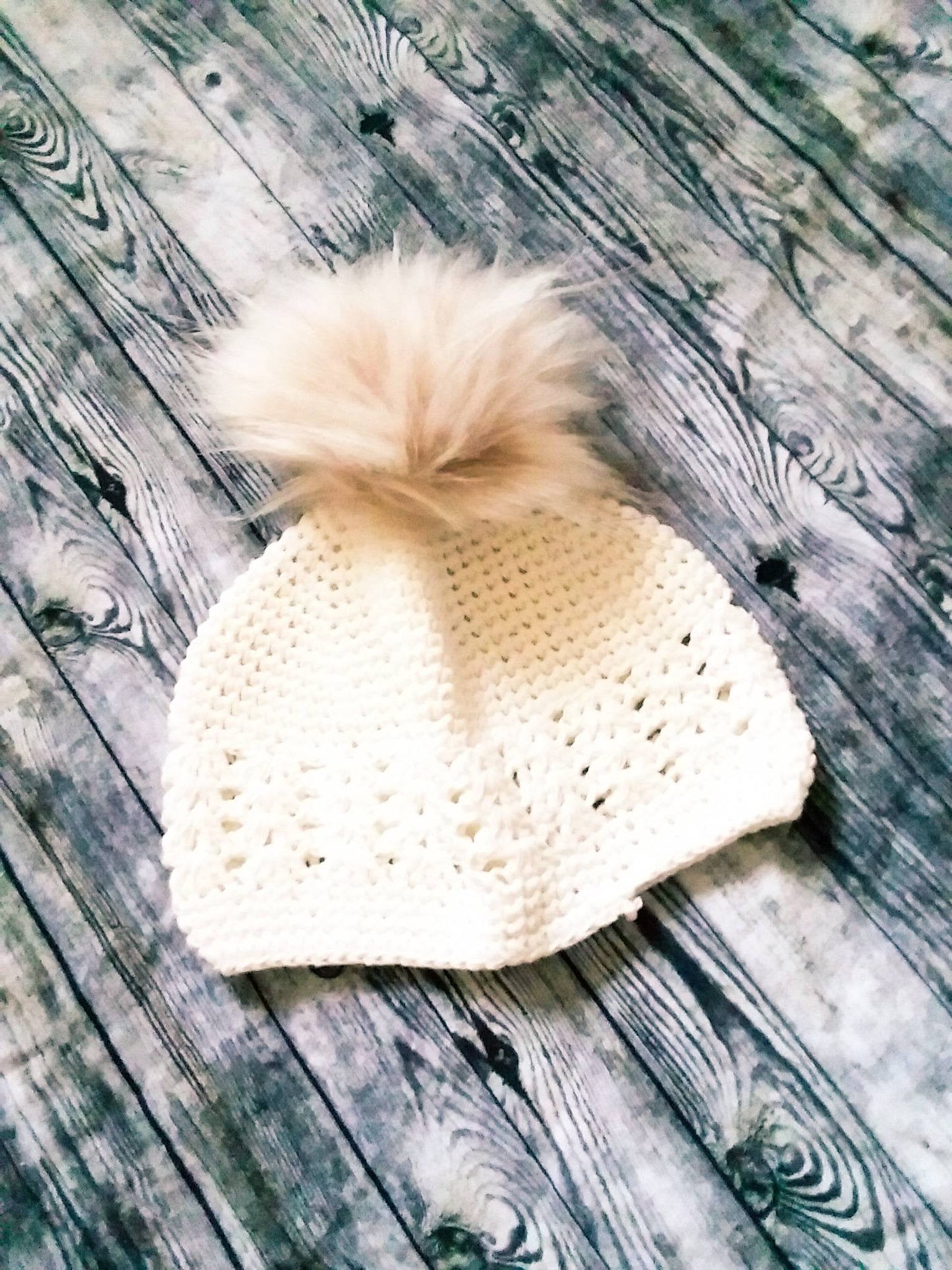 Newborn faux fur pom pom crochet hat