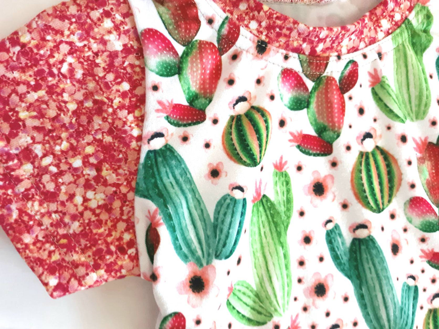 Baby girl cactus and faux glitter t-shirt and bummies set